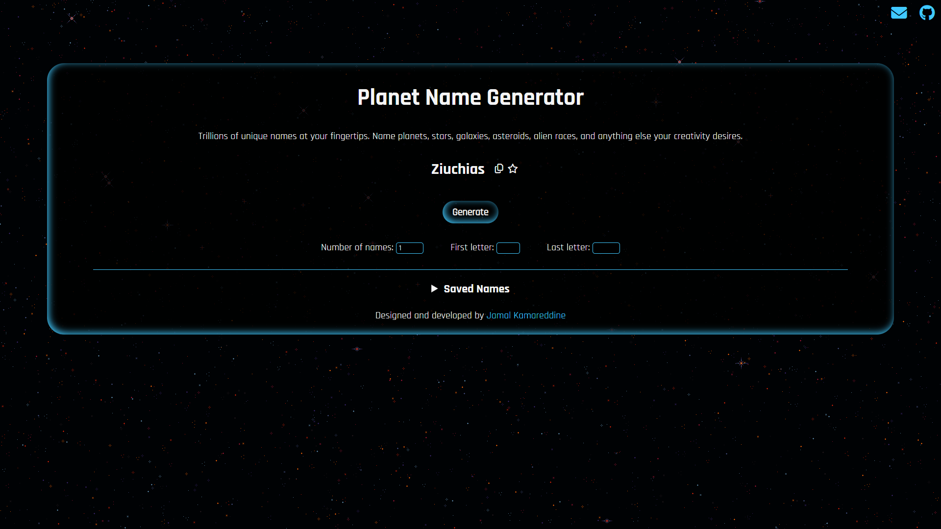 Javascript planet name generator project